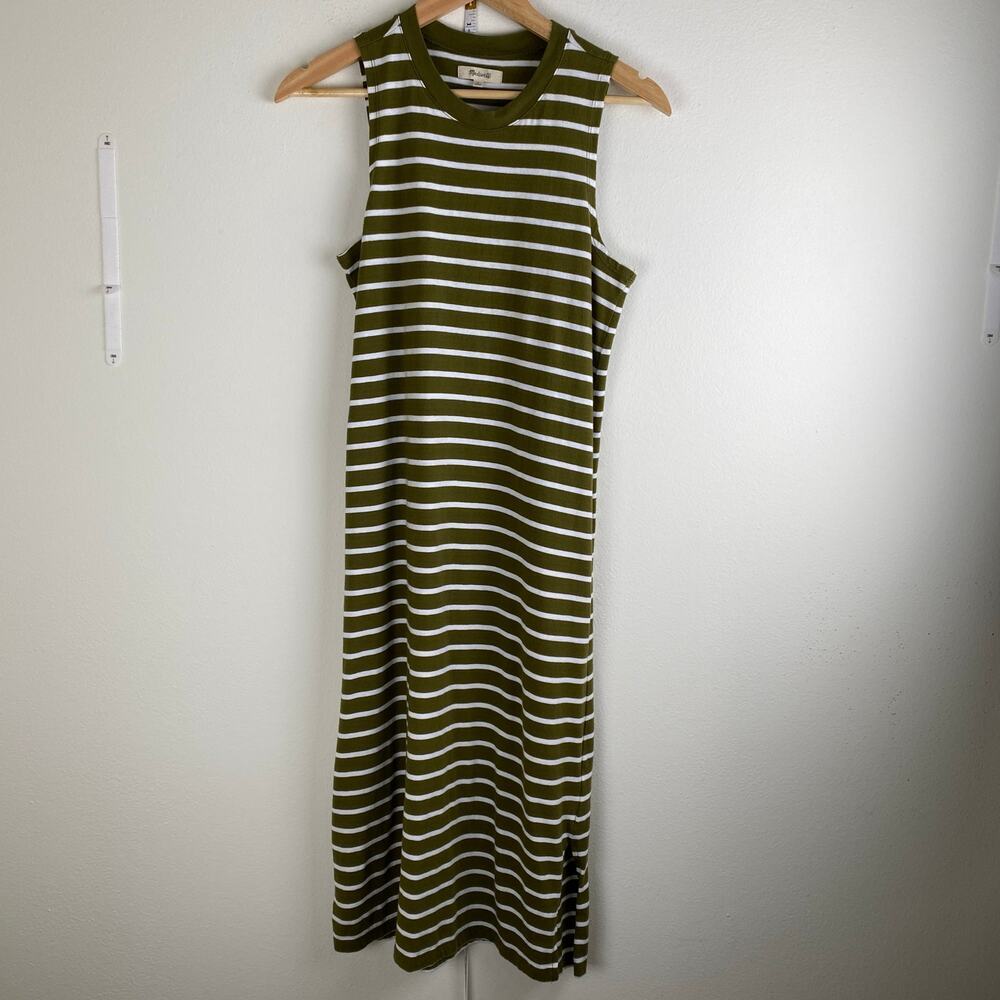Madewell Olive and White Striped Midi Dress - Picture 7 of 14